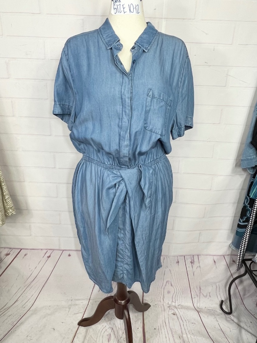 NWT |•CHELSEA & THEODORE•| Lightweight Denim Shirt Dress Elastic Waist w/ Tie XL